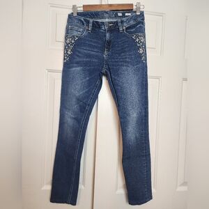 Miss Me Skinny Embroidered Gem Dark Wash Blue Women's Jeans Size 27